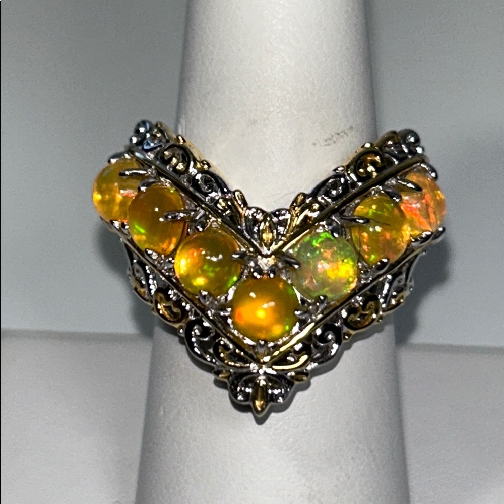 NWOT Gems En Vogue Sterling 18K Ethiopian Opal White Topaz Designer Ring Boho